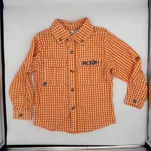 Prodoh Boys Orange Gingham Fishing Shirt Vented Back Mesh Lining 4T Long Sleeve